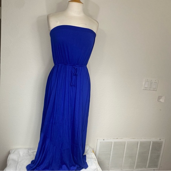 Rolla Coster Cobalt Blue Strapless Jersey Maxi Dress Size Large Coastal Casual - Picture 1 of 15